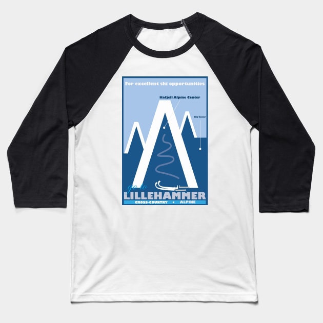 Lillehammer,Norway, Ski Travel Poster Baseball T-Shirt by BokeeLee